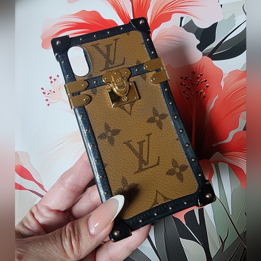 Authentic Louis Vuitton Tan and Black Monogram Phone Case